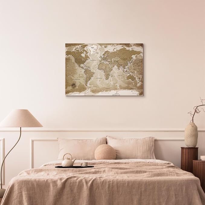 artgeist Canvas Wall Art Print World Map 24x16 in - 1pcs Home Decor Framed Stretched Picture Photo Painting Artwork Image Highland Cow Colorful Paints Abstract k-C-0127-b-a