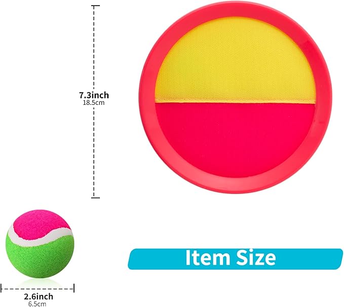 Beach Games, Outdoor Toys for Kids Ages 4-8, Toss and Catch Ball Set, with 4 Paddles 3 Balls, and 1 Storage Bag, Beach Toys Easter Gifts for Kids -2 Pink + 2 Blue