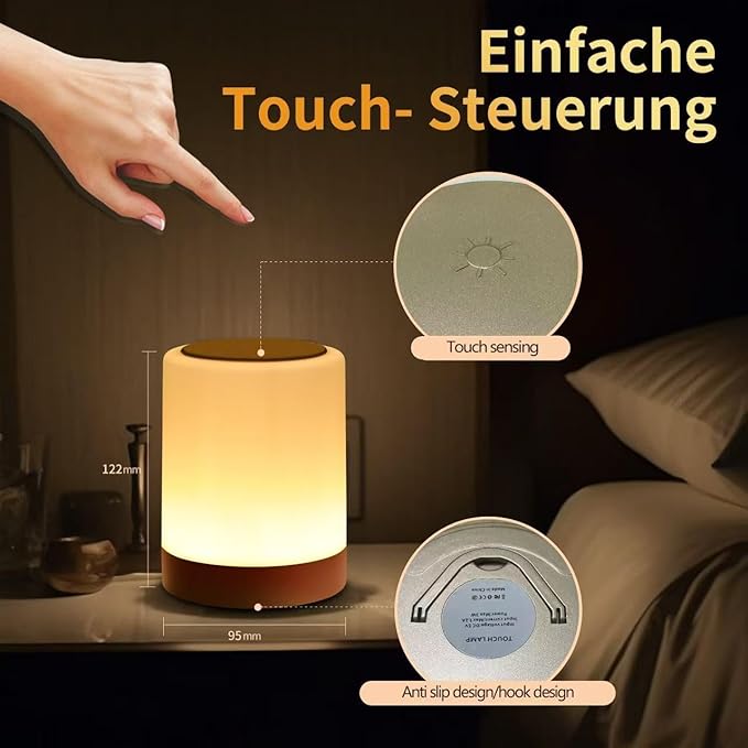 OORUN Touch Bedside Table Lamp,13 RGB Colors & 5 Brightness, USB Rechargeable Desk Lamp, Remote Control Dimmable Light with RGB Color Changing,Portable Lamp for Baby (Gold)