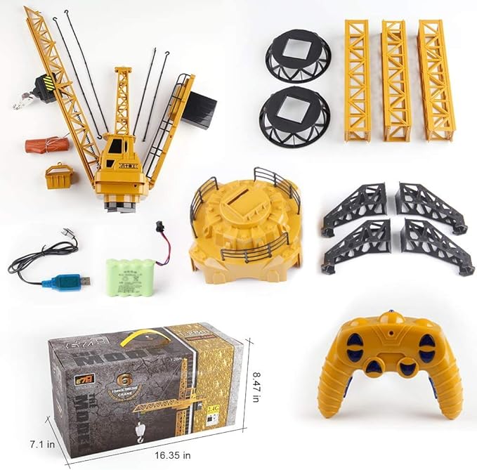 Mini Tudou 50.4 inch Tall 2.4GHz Remote Control Tower Crane,6 Channel Remote Control Construction Crane Toy 680°Rotation Lift Model with Tower Light & Sound for Boys