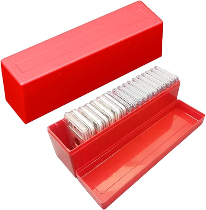 MUDOR 2 Pack Coin Slab Storage Box, Plastic Holder Case for Collectors, Compatible with 20 PCGS Slab, Olny Box (RED, 2)