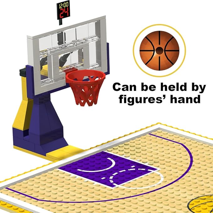 Building Blocks - Basketball Court Baseplates and Sets of 2 Basketball Hoop Basketball Goal Building Bricks for Basketball Game - Compatible with Major Brands (Basketball Playset/Yellow)