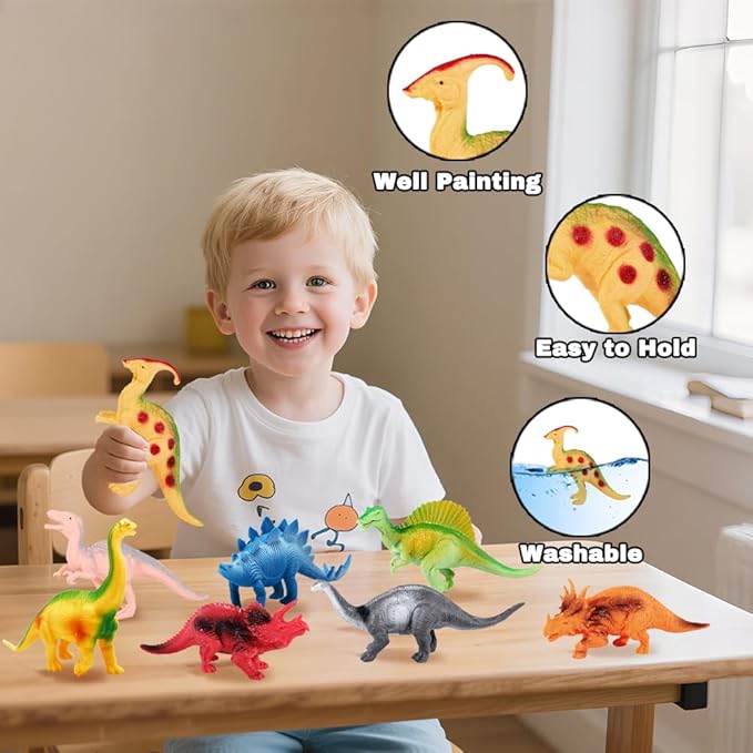 Kids Dinosaur Figures Toys, 12 Pcs Jumbo Plastic Dinosaur Toys for Kids 3-5, STEM Educational Realistic Dinosaurs Figurine Playset for Boys Girls Toddlers