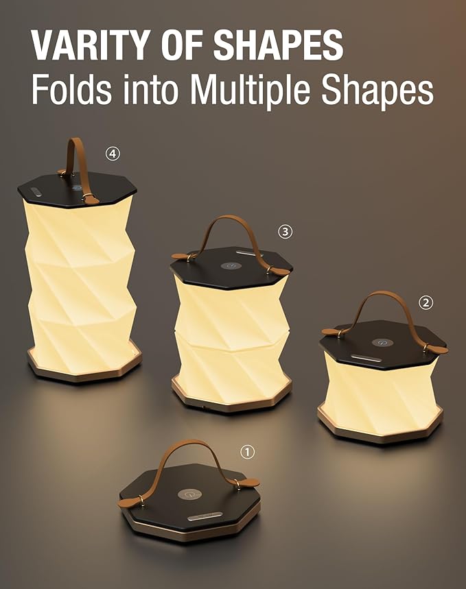 Portable Foldable Table Lamp with USB Rechargeable Battery, 3-Level Dimmable Touch Control Night Light, Folding Paper Lantern Light for Home Office Bedroom Reading (Black)