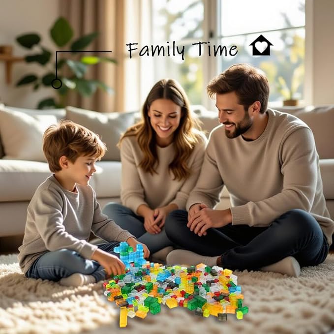 300PCS Transparent Clear Building Bricks Set, Compatible with Classic Blocks Parts and Pieces, 8 Shapes Bulk Bricks in Random Color for Boys