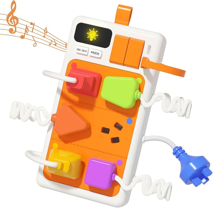 Plug Outlet Busy Board for 1 Year Old, Airplane Car Travel Toys for Baby, Montessori Power Strip Educational Toy with Light & Sounds, Best Gift for Toddlers 1-3