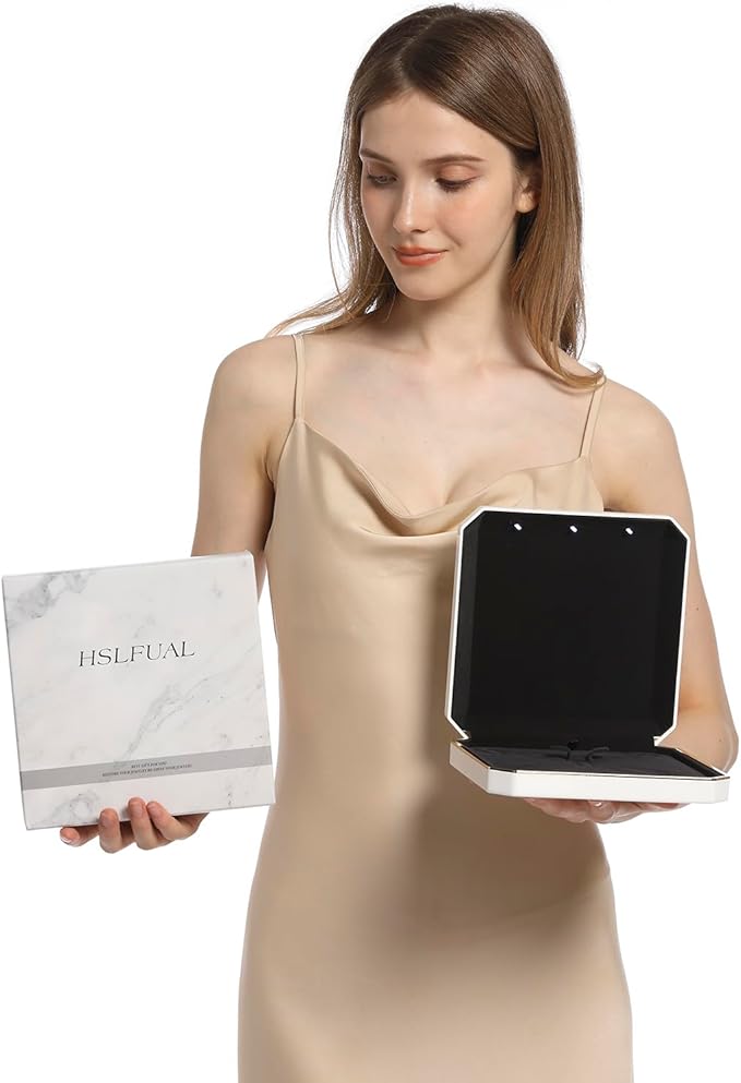 HSLFUAI Necklace Organizer with Led Light,Jewelry Box for Necklace, Necklace Box Gift,Jewelry Gift Box for Wedding, Birthday, Valentine' Day, Mother'S Day, Christmas(Gold)