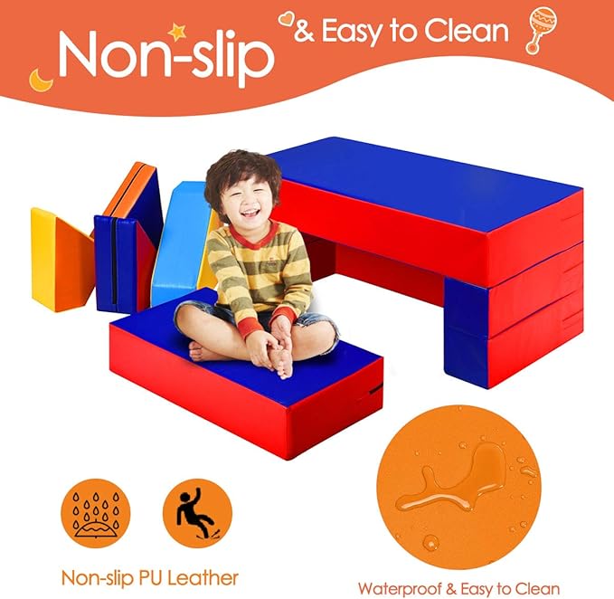 Costzon 4-in-1 Unique Shapes Convertible Climb and Crawl Foam Set for Climbing, Crawling, Sliding, 8-Piece Colorful PU Activity Play Soft Zone for Baby, Preschooler (Assorted)