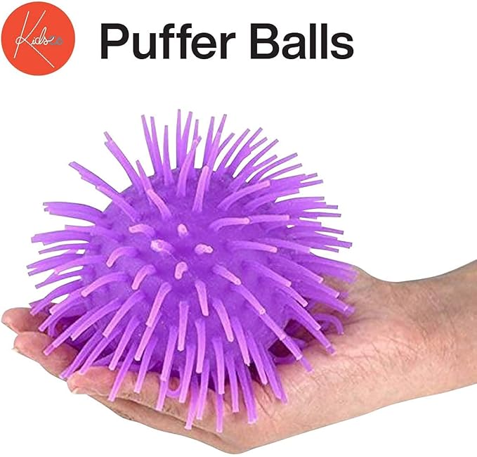 Kicko Puffer Balls - Assorted Colors, Spiky Balls for Kids, Sensory Game, Stress Relief - 5.5'' - 6 Pack