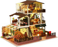 Yuzhen DIY Miniature Dollhouse with Furniture and LED Lights, European Style Villa Wooden Dollhouse Includes Dustcover and Music Movement, Exquisite Home Decor