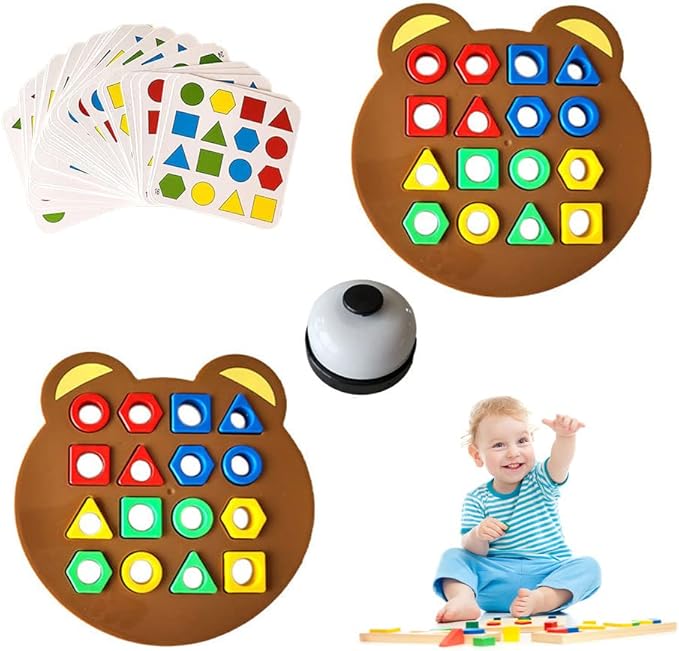Drkicsy Shape Matching Game Color Sensory Educational Toy, Children Puzzles Geometric Shape Quick Matching Board Game, Preschool Educational Learning Puzzle Toy for Toddlers Two Players (A_with Bell)
