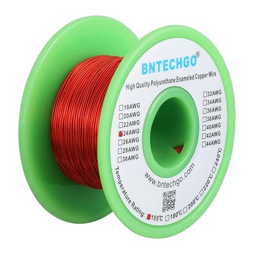 BNTECHGO 24 AWG Magnet Wire - Enameled Copper Wire - Enameled Magnet Winding Wire - 4 oz - 0.0197" Diameter 1 Spool Coil Red Temperature Rating 155℃ Widely Used for Transformers Inductors