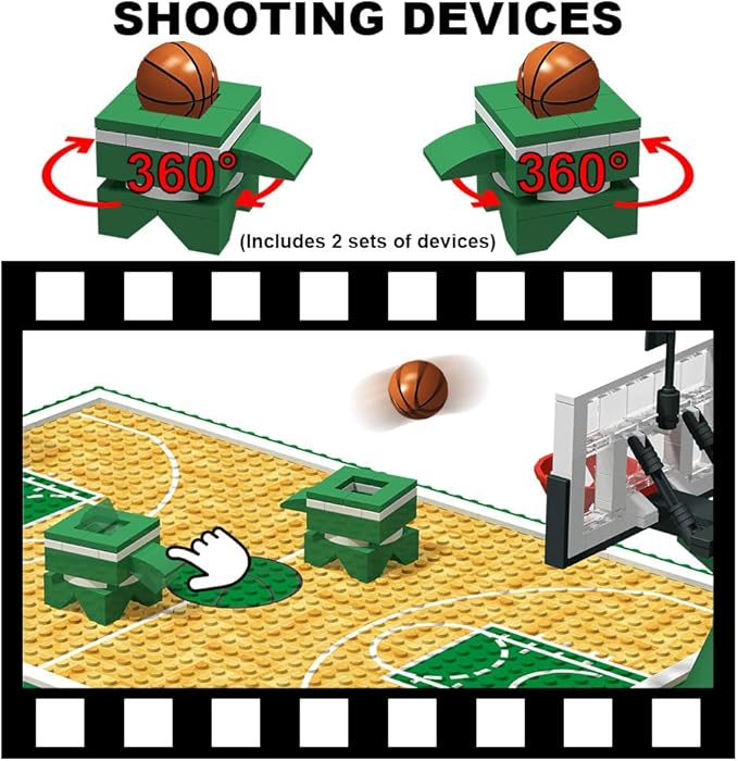 Building Blocks - Basketball Court Baseplates and Sets of 2 Basketball Hoop Basketball Goal Building Bricks for Basketball Game - Compatible with Major Brands (Basketball Playset/Green)