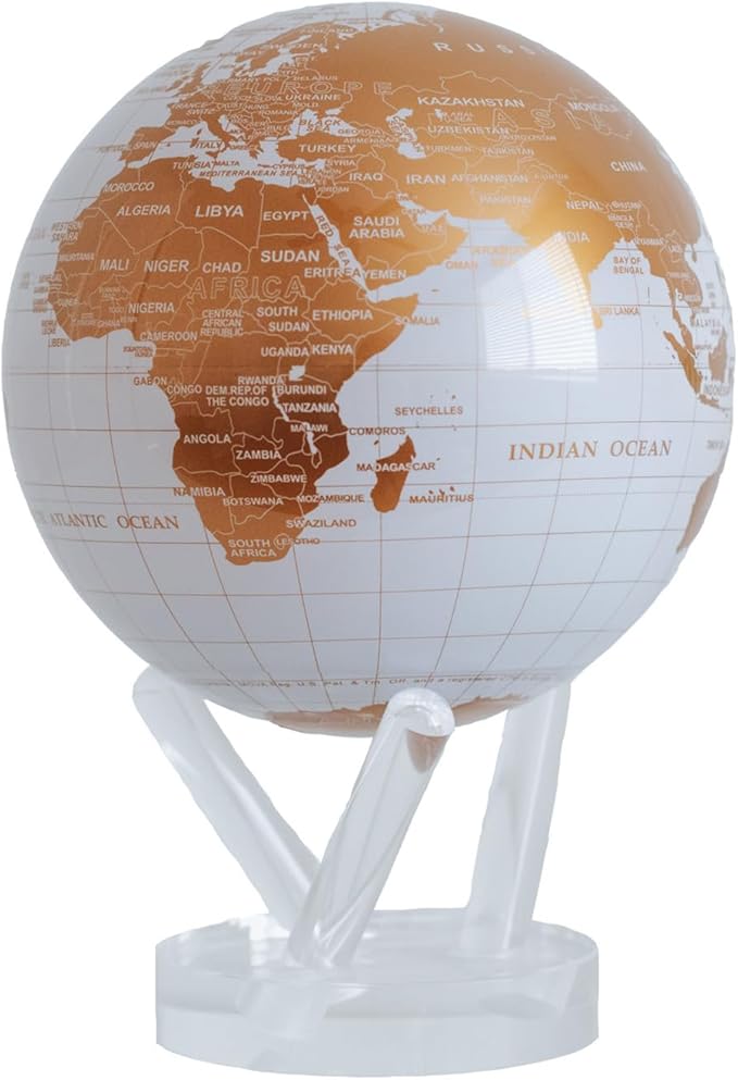 MOVA Globe – White and Gold 4.5” | Solar-Powered Rotating World Globe for Desk | Elegant Modern Decor | No Batteries or Wires