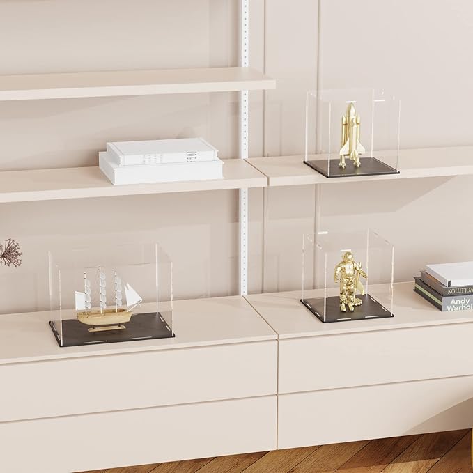SVENJBB Acrylic Display Case, 8x6x7 Inch Cube Acrylic Boxes for Display, Clear Display Cases with Matte Black Base and Lid for Collectibles and DIY Crafts House Kit