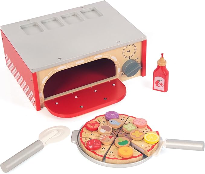 Wooden Pizza Toy for Kids, Pretend Play Food for Ages 3+, Educational Learning Toy Wooden Playset with Bake Oven, Christmas Birthday Gift for Boys Girls