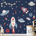 Space Peel and Stick Decals Rocket Planets Stars Wall Sticker Removable Vinyl Decals for Nursery Kids Room Girls Boys Bedroom Playroom Wall Decor