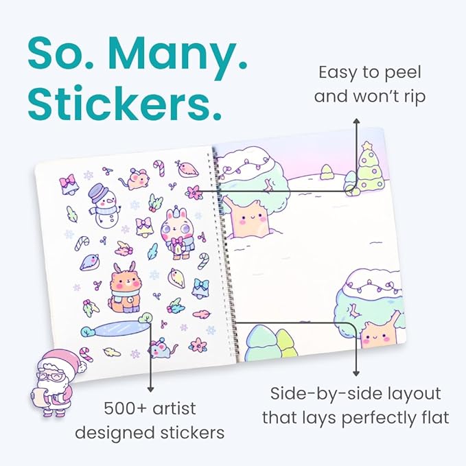 Christmas Sticker + Coloring Book for Kids (500+ Holiday Stickers & 12 Scenes) by Cupkin, Fun Side by Side Winter Activity Books, Stocking Stuffer for Older Boys & Girls Ages 2-4, 4-8 or 8-10
