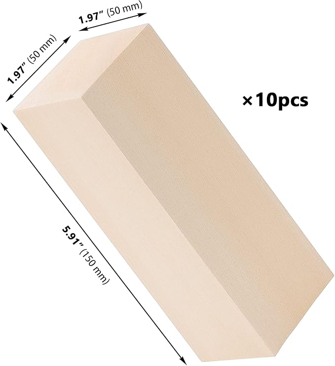 ZOENHOU 10 PCS Basswood Carving Blocks, 6" x 2" x 2" Premium Unfinished Carving Wood Whittling Blocks, Wood Blocks for Crafting Whittling Carving Hobby Block