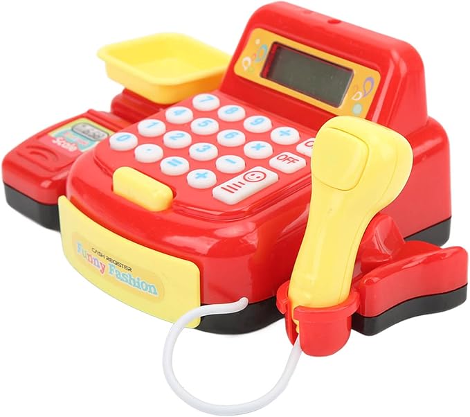 Children Mini Cash Register Toy Cashier Role Play Supermarket Shopping Checkout Money Till Toy Educational Learning Pretend Playset for Kids Girls Boys