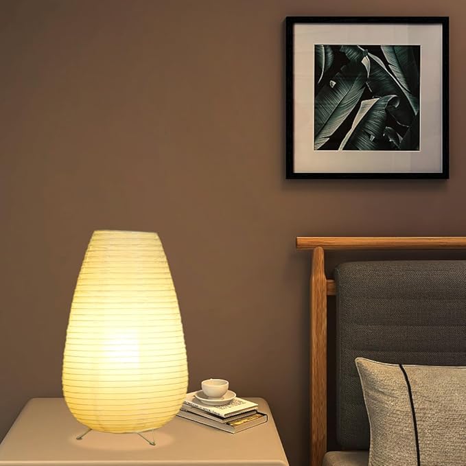 Bedside Table Lamp Paper and Standing Lamp Room Decoration Festival Lantern Light Nightstand Desk Lamp Bedroom Dresser Living Kids Room College Dorm Coffee (White, 15.35"x8.66"x8.66")