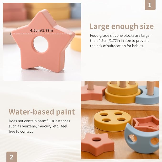 Shape Sorters for Toddlers 1-3, Wooden Toddler Toys, Montessori Toy Sorting & Stacking Toys, Shape & Color Recognition Educational Toys Learning Activities for Baby Boys Girls 1 2 3 Year Old