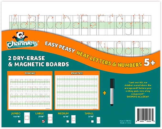 Channie's Visual Dry Erase Number & Alphabet Magnetic Board, Reusable Number & Letter Tracing Board for Kids Ages 3+, with Color-Coded Blocks, Practical 2 Pack + 1 Black Marker