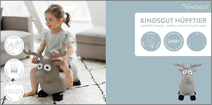 Kindsgut Bouncy Animal Hopper Moose for Children, Designed in Germany, Playful and Modern Colors, air Pump Included, Indoors and Outdoors