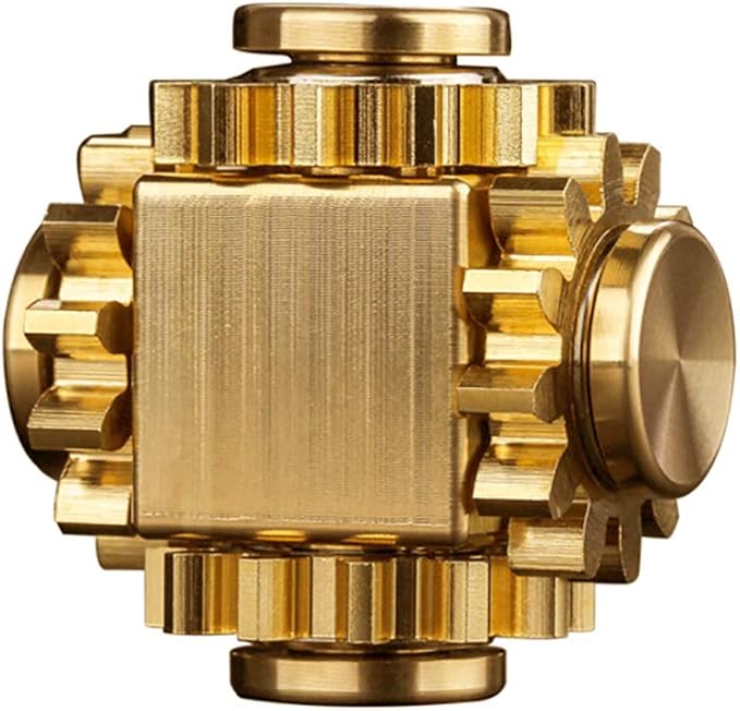 Pure Brass Cube Gears Linkage Anti-Anxiety Fidget Spinner Toy,Metal DIY EDC Meditation Break Bad Habits ADHD Finger Spinning Toy for Kid and Adults High Speed Precision Brass Material