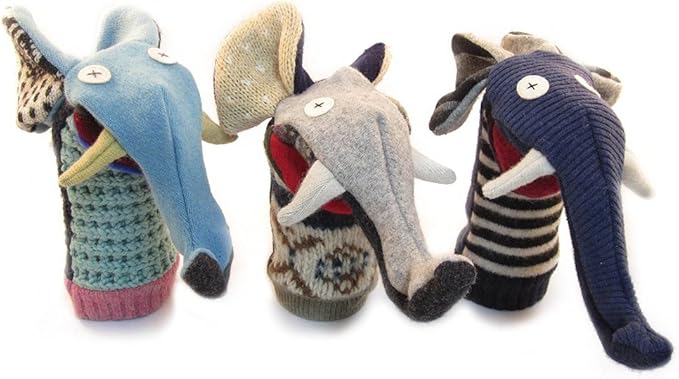 Cate & Levi - Hand Puppet - Premium Reclaimed Wool - Handmade in Canada - Machine Washable (Elephant)