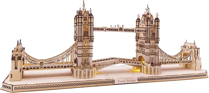 3D Wooden Puzzles for Adults, 3D Puzzle London Tower Bridge Model Kit for Adults, Led Light DIY Games Gift on Birthday Christmas, Building 3D Puzzle
