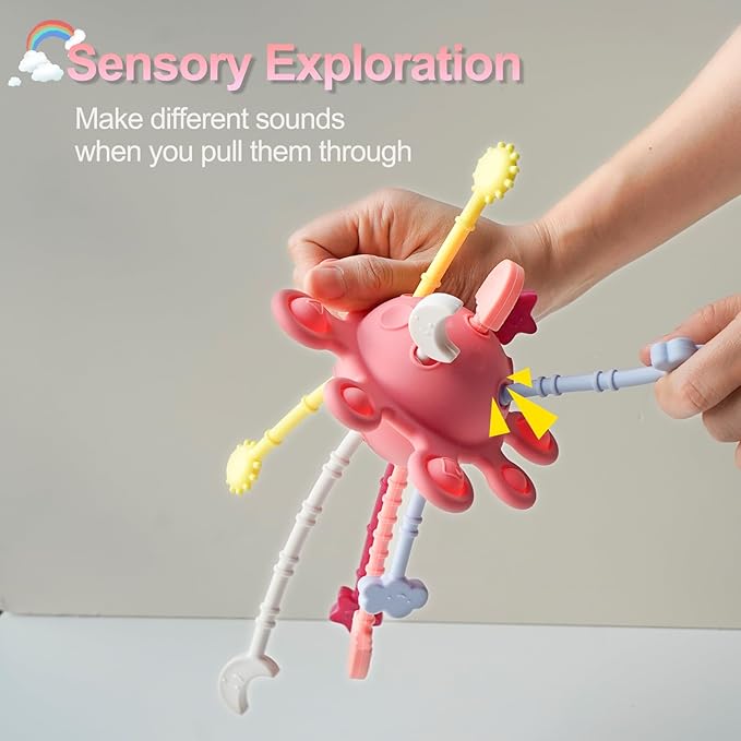 Montessori Sensory Toys for Babies 6-12 Months, Silicone Pull String Teething Toys for Baby Toys 6-12-18 Months, Infant Fidget Toys for Toddlers 1-3 Education Newborn Gifts