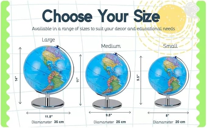 LED Illuminated World Globe with Chrome Rotating Stand – 3-in-1 Educational Tool for Kids & Adults, Interactive Learning Globe with Constellation Map, Lighted Display, 9.5 Inch