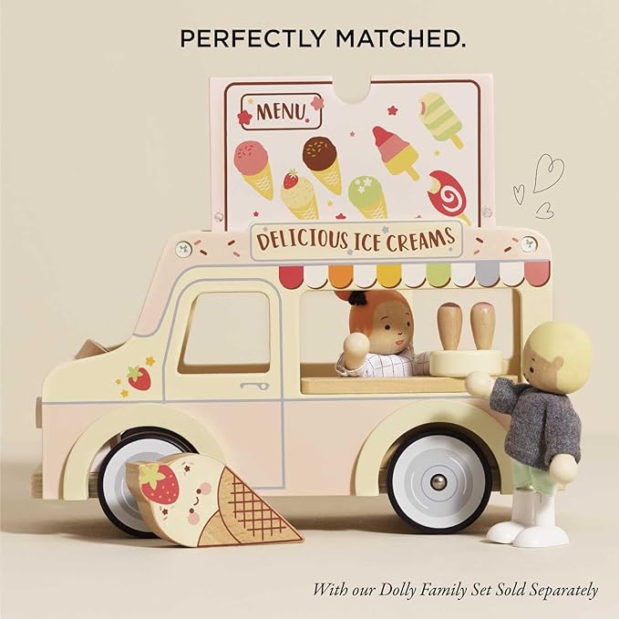 Le Toy Van - Wooden Doll House Dolly Ice Cream Van Play Set for Dolls Houses | Daisylane Dolls House Furniture Sets - Suitable for Ages 3+