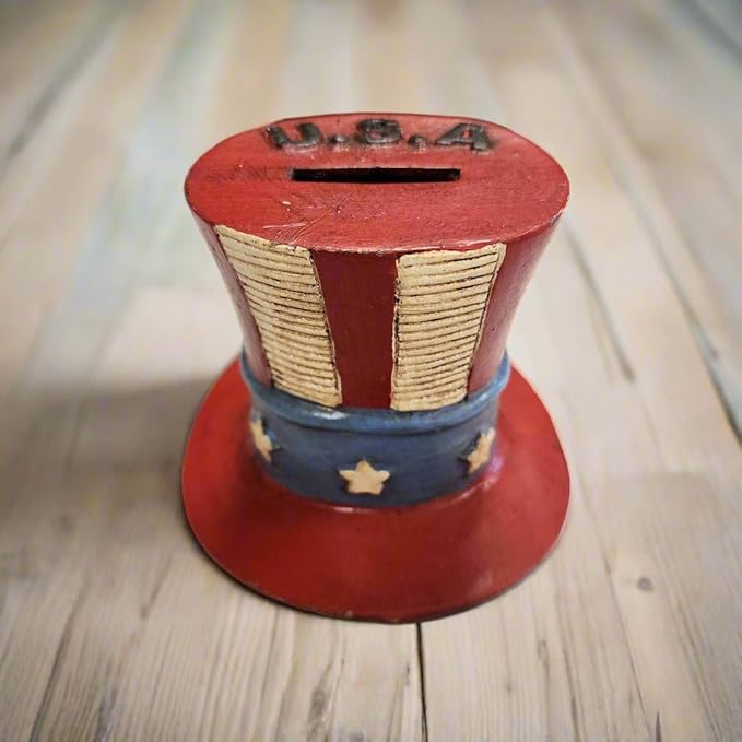 USA Hat Cast Iron Coin Bank with Painted Antique Finish (4.5" x 4.5" x 4")