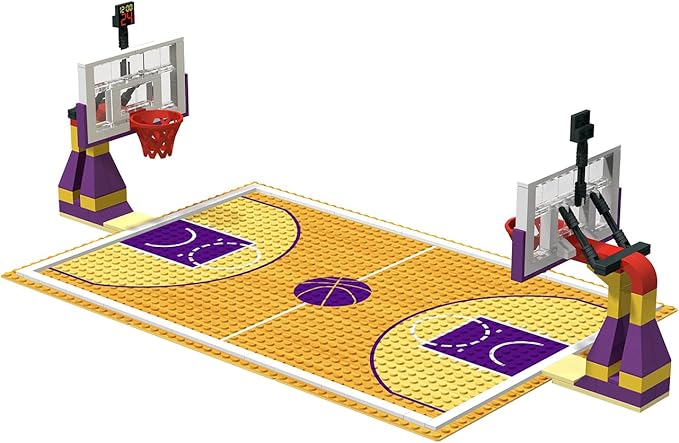 Building Block Education Toy - Basketball Court Baseplates and Sets of 2 Basketball Stands Building Bricks for Basketball Game - Compatible with Major Brands (Basketball Playset)