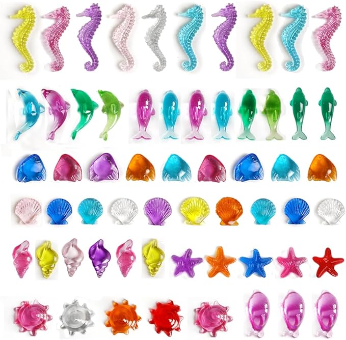 120 PCS Sensory Bin Filler,Mini Resin Figures,Diving Gem Pool Acrylic Sea Shells Starfish Gemstones Under The Sea Party Decoration,Beach Theme,Vase Filler,Fish Tank Decorations,Crafts