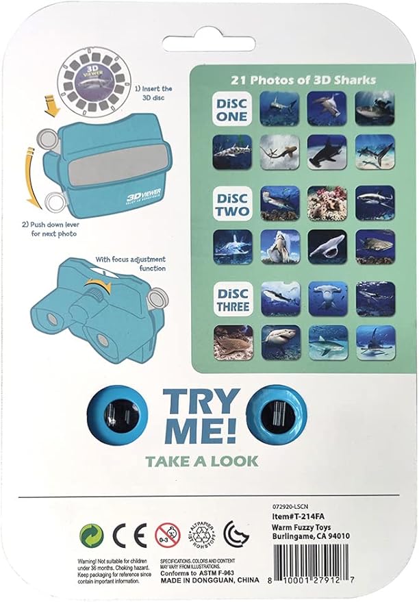 WARM FUZZY Toys 3D Viewfinder (Shark) - Viewfinder for Kids & Adults, Classic Toys, Slide Viewer, 3D Reel Viewer, Retro, Vintage Toys with 3 Reels - Contains 21 High Definition 3D Images