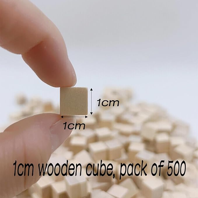 Wood Blocks for Crafting, 1cm Wooden Cubes, Pack of 500 Unfinished Plain Wood Blocks, Small Wooden Blocks Great for DIY Crafts Making
