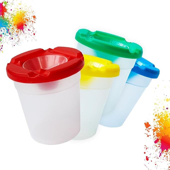 Zilphoba 20pcs Paint Cups with Lids for Kids, 10 Different Color Spill Proof Learning Cups for Young Artist