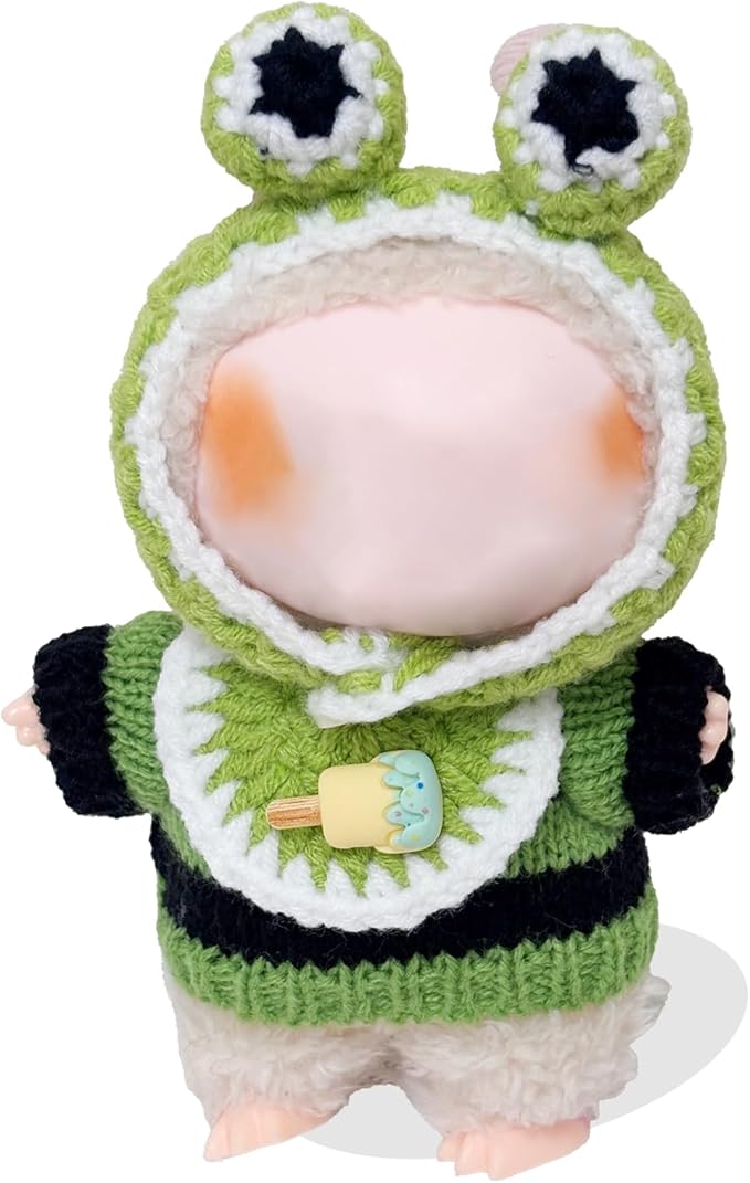 Clothes for Labubu 17cm Labubu Accessories Crochet 3 Piece Set Outfits for Labubu(Frog)