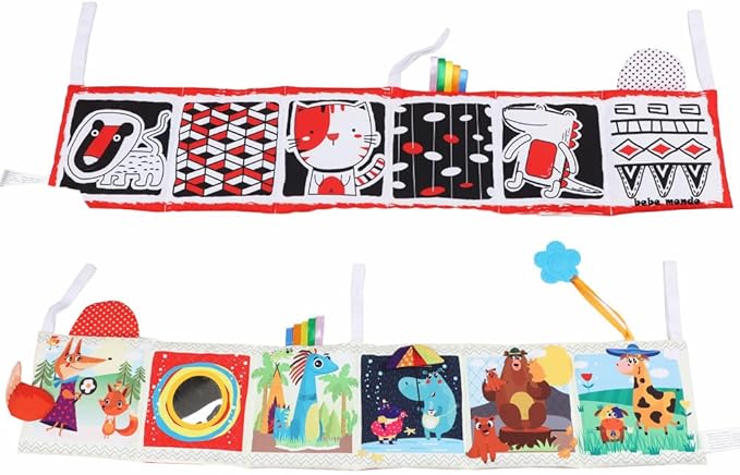 High Contrast Tummy Time Toys, Black and White Crinkle Books for Babies, Baby Books 0-6 Months, Infant Mirror Toy with Teether, Double-Sided Baby Toys for Boys and Girls