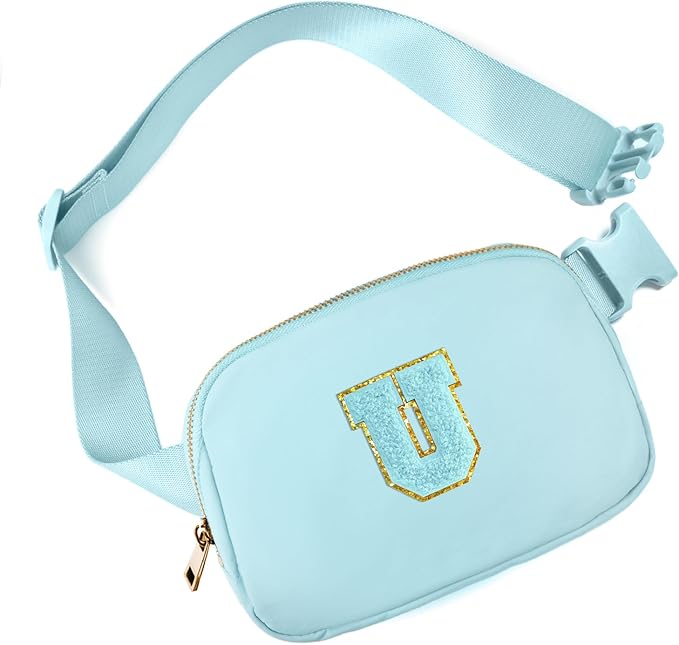 Gitus Gifts for 8 9 10 11 12 Year Old Girls Belt Bag Fanny Pack Crossbody Bags with Initial Letter Patch Cute Stuff Birthday Gifts for Teen Girls Women Personalized Trend Stuff (Icing Blue-U)