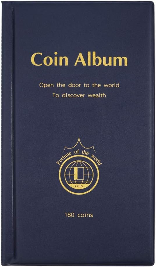 AITIME 180 Pockets Coin Collection Supplies - Coin Collecting Holders Book Album for Collectors, Collector Album Storage Suitable for Coin Diameter Less Than 1.66 Inches (Blue)