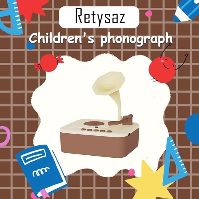 Retysaz Kids Phonograph with 96 Cards, Story Music Player for Kids 3-12 Musical Sensory Toy for boy Girl,Toddler Pre-Kindergarten Toy Early Childhood Education Birthday(Brown)