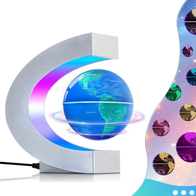Magnetic Levitating Floating Globe Lamp with Multicolor LED Lights, Cool Gadgets C Frame Floating Globe for Office Home Desk Decor, Cool Tech Gift for Men Father Husbands Boys and Girls