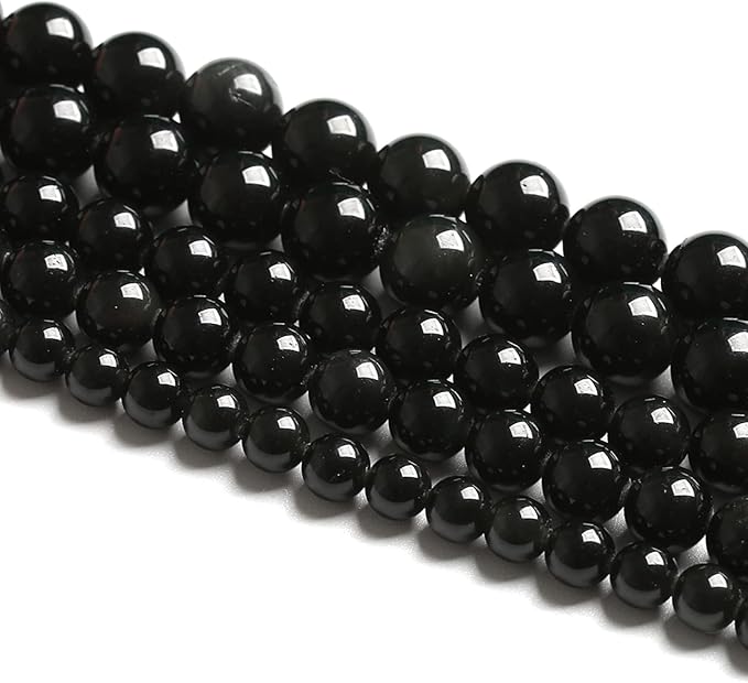 4MM 86PCS Natural Stone Black Obsidian Gemstone Loose Beads for Jewelry Making DIY Bracelet 1 Strand