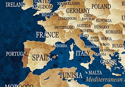artgeist Pinboard World Map 35x24 in - Cork Board & Canvas Print Wall Art 1 pcs Memoboard with 50 Pins Noticeboard Message Board Image Picture Home Decor Travel Map k-A-0107-p-a