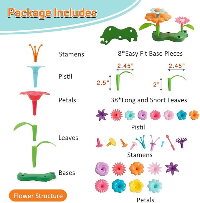 Byserten Gifts for 3-6 Year Old Girls Flower Garden Building Set 98 PCS Arts and Crafts for Girls 11 Colors Birthday Gifts Christmas