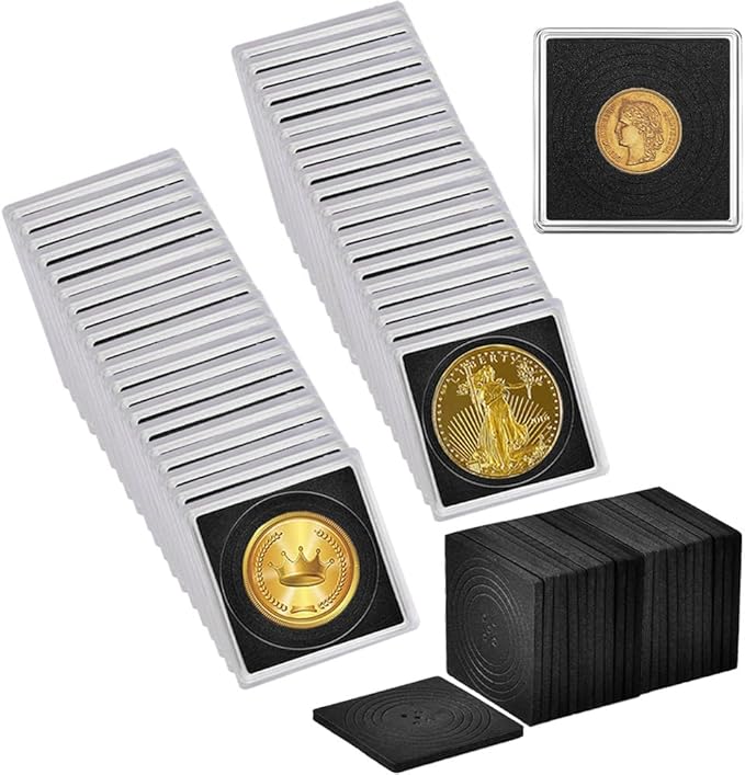 Coin Capsule Coin Snap Holder 2 x 2 Inch Half Dollar Coin Holder, Coin Cases for Collectors Coin Sleeves Collectors for Coin Collection Supplies (Black Foam Gasket, 40)